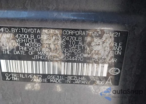 2021 Lexus Is 350 F Sport из США, поврежденный, VIN JTHGZ1B22M5044470